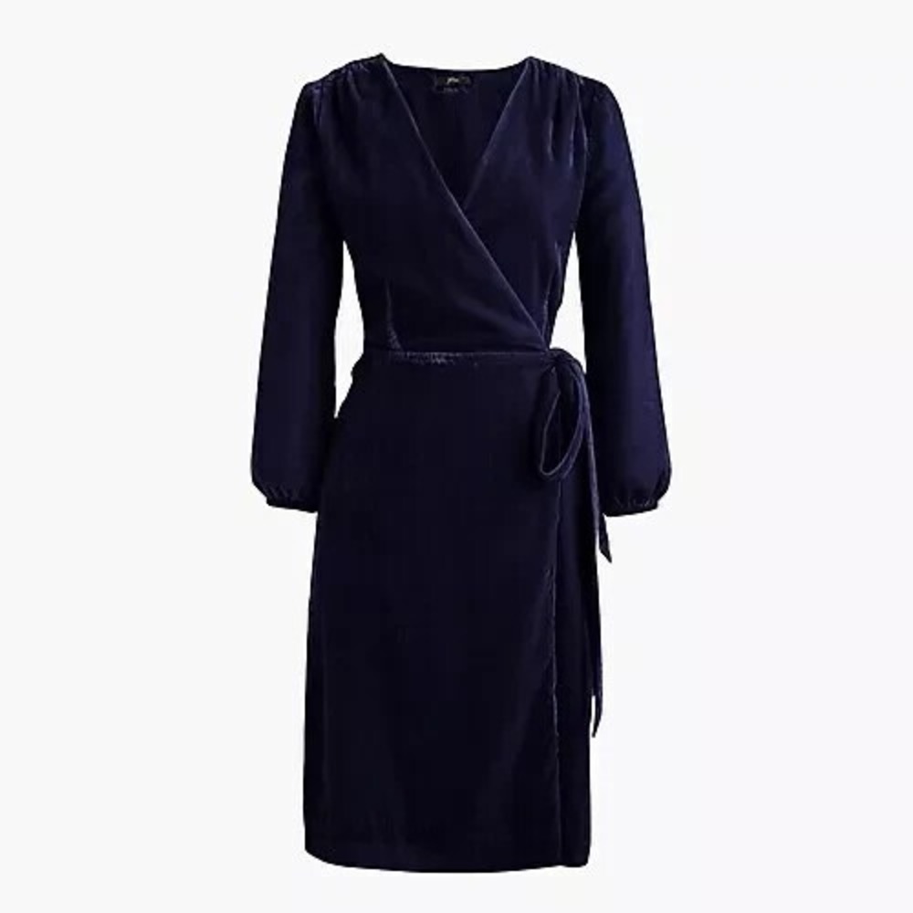 NEW J. Crew Velvet Wrap Dress Long Sleeve Drapy Navy Blue K0145 Size 0 Cocktail - Picture 14 of 16